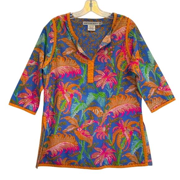 Gretchen Scott Tops - Gretchen Scott 3/4 Sleeve Split Neck Tropical Floral Pullover Tunic Multi Medium